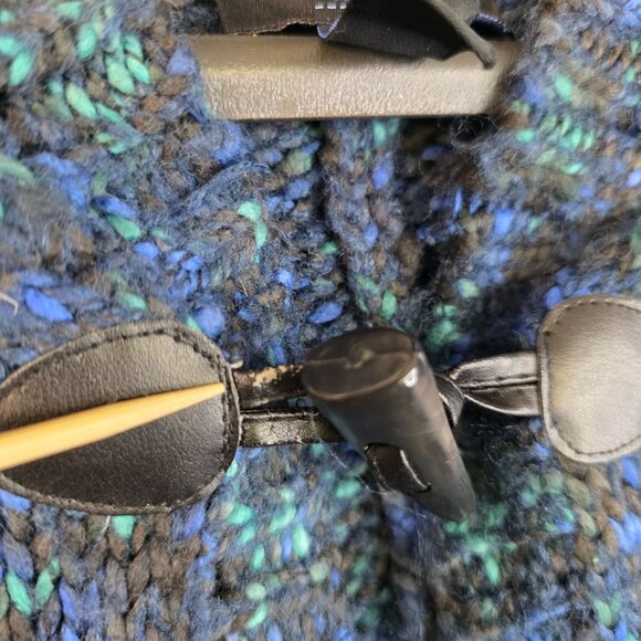 FDJ Sleeveless Knit Cardigan Toggle Closure Donegal Blue Hooded Sweater XS/M - Picture 11 of 11